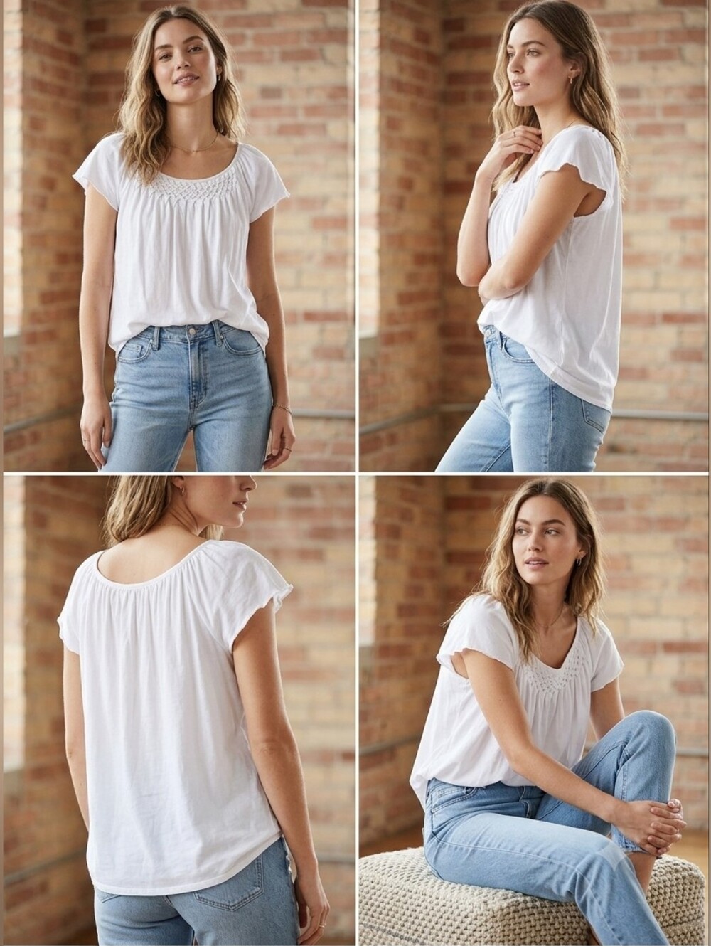 LOFT Ann Taylor White 60%Cotton/40% Modal Smocked Yoke Short Sleeve Blouse Large - Picture 13 of 13